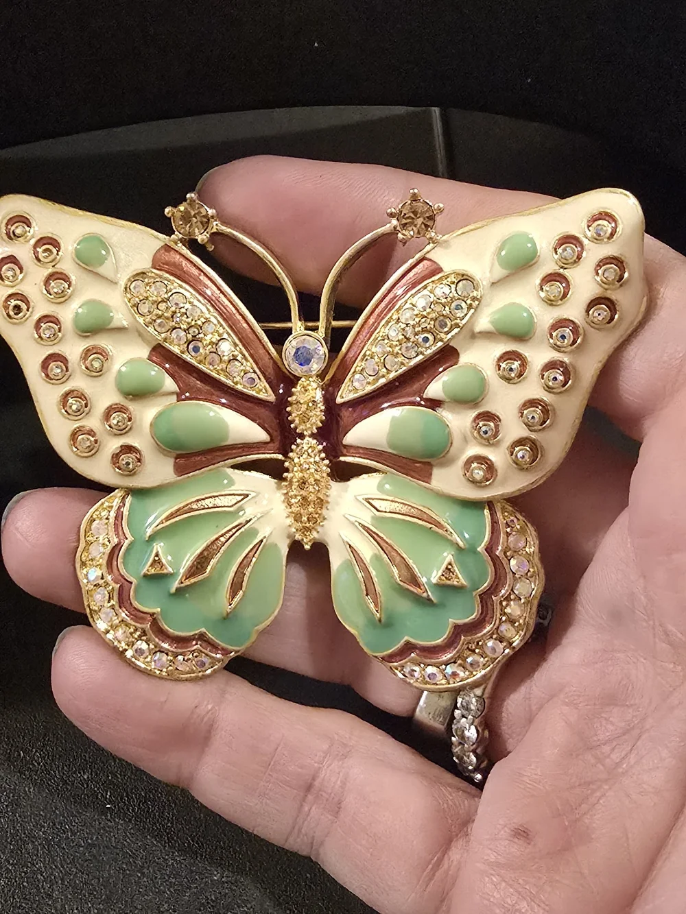Kenneth Cole Gold-Tone Butterfly Brooch with Green and Cream Enamel